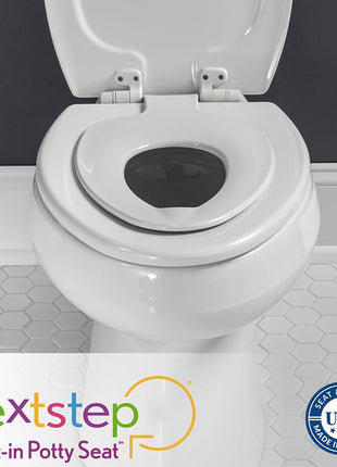 Mayfair NextStep2 Toilet Seat with Built-In Potty Training Seat, Slow-Close, Removable that will Never Loosen, Elongated, White