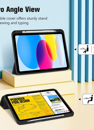 ProCase for iPad A16 11th/10th Generation Case with Pencil Holder -Black | 11 Inch 2025/10.9 Inch 2022, a16 iPad Case 11 10 Gen Cover with Pen Holer, Hybrid Soft TPU Back, Touch ID, Auto Wake/Sleep