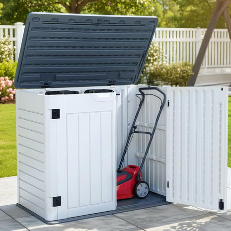 YITAHOME 59 Cuft Outdoor Tall Storage Shed, Waterproof Vertical Resin Shed for Garden, Garage, Patio, Lockable Tool Storage, No Shelves Included, Light Gray