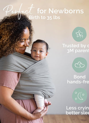 Boba Baby Wrap Carrier - Stretch Cotton Newborn Sling, Grey | Breathable, Hands-Free Babywearing Carrier Wrap; ergonomic, secure hold for newborn to toddler 7-35 lbs.