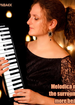 Eavnbaek 32 Keys Melodica Instrument, Soprano Melodica Air Piano Keyboard Pianica with 2 Soft Long Tubes, 2 Short Mouthpieces and Carrying Bag (Black)