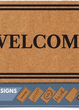 Barnyard Designs Natural Coco Coir Heavy Duty Backing Doormat - Large Cute Non-Slip Front Door Welcome Mat for Outside Entrance or Porch Entry, Brown (17x30, Welcome)