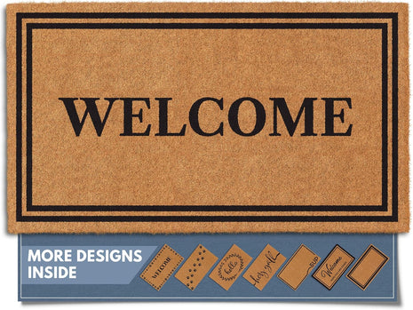 Barnyard Designs Natural Coco Coir Heavy Duty Backing Doormat - Large Cute Non-Slip Front Door Welcome Mat for Outside Entrance or Porch Entry, Brown (17x30, Welcome)