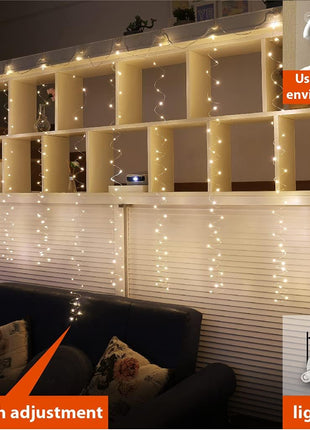 ZSJWL 300 LED Curtain Fairy Lights with Remote, 9.8 × 9.8 Ft, USB Plug in | 8 Modes, Waterproof, Twinkle Silver Wire, String Lights for Bedroom, Windows, Christmas, Wedding and Party Decor, Warm White