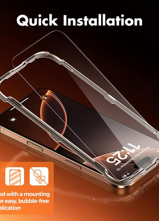UNBREAKcable 3-Pack Screen Protector for iPhone 16 Pro, Double Shatterproof Tempered Glass [Easy Installation Frame] [9H Hardness] [99.99% HD Clear] [Case Friendly] for iPhone 6.3 inch