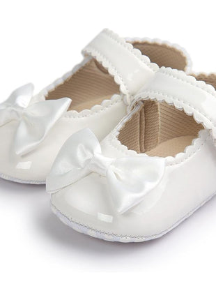 Meckior Infant Baby Girls Soft Sole Bowknot Princess Wedding Dress Mary Jane Flats Prewalker Newborn Light Baby Sneaker Shoes