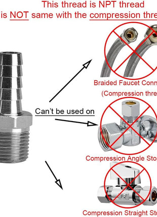 Beduan Stainless Steel 3/8" Hose Barb to 3/8" Male NPT (Pack of 2) | Home Brew Fitting Water Fuel Air Gas Oil 304SS