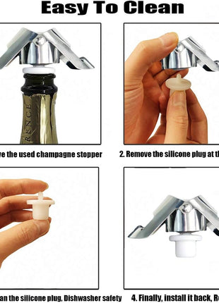 Champagne Sealer Stopper, BGMAx 3 Pack Stainless Steel Sparkling Wine Bottle Plug Sealer Set with a Longer Sealing Plug, Gifts Accessories for Champagne