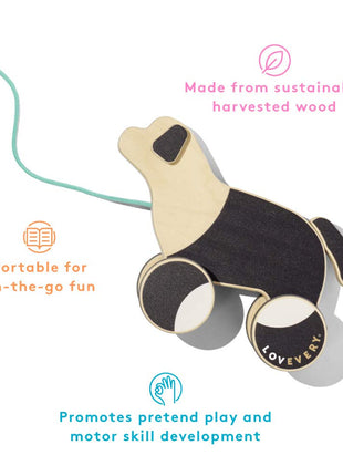 LOVEVERY |The Pull Pup | Wooden Push Pull Toy, Black/White/Natural Wood, Sustainable Toy for Toddler, Ages 18+ Months