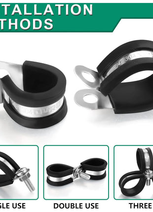 OURU 1/2 Inch Cable Clamps, Rubber Coated Insulated Clamps, 30pcs, 13mm | 304 Stainless Steel, Anti-Vibration, Rust Resistant, Secure Hold, Automotive Wire, Pipe & Tube Mounting, Cable Management