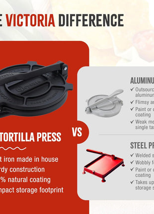Victoria 8 Inches Cast Iron Tortilla Press, Roti Maker and Tortilladora, Pataconera Seasoned with Flaxseed Oil, Made in Colombia