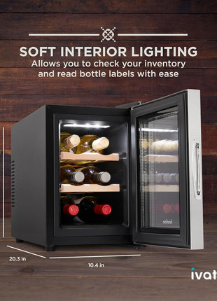 Ivation Premium 8 Bottle Horizontal Thermoelectric Wine Cooler/Chiller Counter Top Red & White Wine Cellar w/Digital Temperature, Freestanding Refrigerator Quiet Operation Fridge