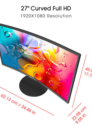 Sceptre Curved 27-inch Prime Monitor up to 100Hz 1080p, HDMI x2, VGA, 99% sRGB, Built-in Speakers, R1500, Machine Black 2025 (C275W-1920RN Series) | HDMI x2, Up to 1080p, VGA, 99% sRGB, Built-in Speakers, R1500, 2025 (Series)