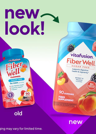 Vitafusion Fiber Well Gummies for GLP-1 Support | 5mg | 90 Count | Sugar Free Adult Gummy | Vitamins For Women & Men | Berry & Peach Flavors | Gluten Free Formula