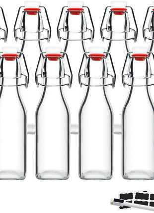 ZEBEIYU Swing Top Glass Bottles 8 oz with Airtight Lids for Home Brewing | 9 Pack Flip top glass bottle for Kombucha, Kefir,Vanilla Extract,Beer,Oil,Vinegar,Homemade Juices,Water,Soda,2nd Fermentation