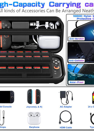 daydayup Switch Carrying Case Compatible with Nintendo Switch 2, with 24 Games Cartridges Protective Hard Shell Travel Carrying Pouch for Console & Accessories Playstation Vita Case