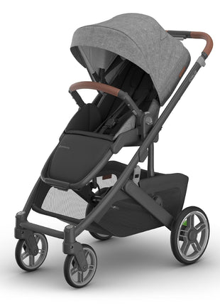 UPPAbaby Cruz V3 Stroller - from Birth + Car Seat Compatible - Full-Size, Reversible Seat - Infant Insert, Bug and Rain Shields Included - Greyson (Charcoal Mélange/Carbon Frame/Saddle Leather)