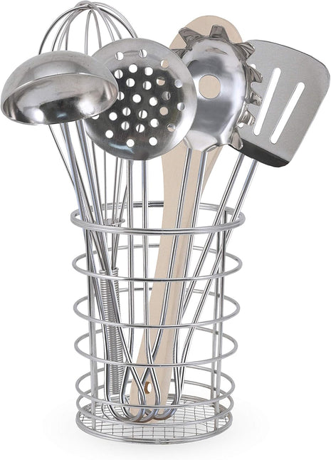 Melissa & Doug Stir & Serve Cooking Utensils (7 pcs) - Stainless Steel & Wooden Play Kitchen Accessories, Preschool Learning Toys for Girls & Boys 3+