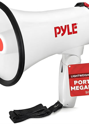 Pyle 20W Megaphone Bullhorn - 5.4'' x 8.6'' Portable Megaphone, Projection Range 1000 Sq. Yards, Voice Talking & Siren Alert, Shoulder Strap, Battery Operated, (White)