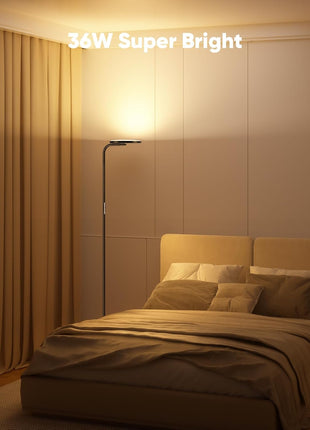 36W LED Floor Lamp, Super Bright Standing Lamp, Modern Stepless Dimmable Torchiere Tall Lamp with Remote Control, 350°Rotating Head Reading Floor Lamp for Living Room, Bedroom, Office