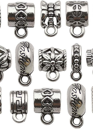 WOCRAFT 100 pcs Clasp Bail beads Charms,Bail Tube Beads, Loose Spacer Bead,Bead Hanger Charm for Jewelry Making DIY Necklace Bracelet