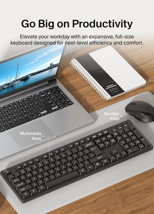 Belkin Wireless Keyboard and Mouse with USB-A Receiver - Keyboard Set w/Wireless Mouse, Ergonomic Design for Home, Office, Desk, Compatible with Laptop, PC, Windows - Batteries Included - Black