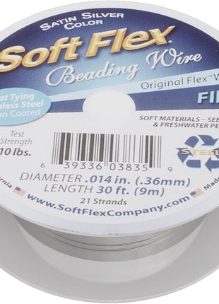 Soft Flex 21 Strand Beading Wire - Fine 0.14 Diameter - 30 Feet Design Wire - Satin Silver