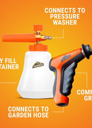 Armor All 2-in-1 Foam Cannon Kit, Car Cleaning Kit Connects to Power Washers and Garden Hoses for Vehicle Cleaning, Includes Foam Cannon, Foam Applicator and Ergonomic Adaptor, 1 count