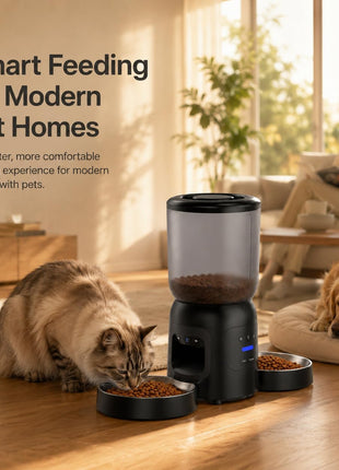 Smart Pet Feeder with Dual 2K Camera & AI Recognition, Dual Bowl Automatic Cat Feeder for Two Cats & Dogs, 6L WiFi Pet Feeder with App Control, 2-Way Audio, Motion Tracking, Anti-Clog Design