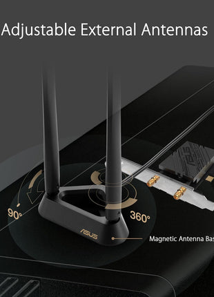 ASUS PCE-BE92BT WiFi 7 PCI-E Adapter with 2 External Antennas. Supporting 6GHz Band, 320MHz, Bluetooth 5.4, WPA3 Network Security, OFDMA and MU-MIMO, only Compatible with Intel motherboards