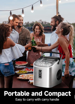 EUHOMY Ice Maker Countertop, 9 Cubes Ready in 6 Mins, 26lbs/24H, Self-Cleaning, Portable Ice Maker Machine with Carry Handle, Basket and Scoop, 2 Sizes of Bullet Ice for Home, Kitchen, Office