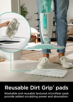 Shark Steam Mop for Sealed Hard Floors with 2 Dirt Grip Pads, White, S1000 | Removable Water Tank, Lightweight, 2 Machine Washable Dirt Grip Pads, Steam Sanitization on Sealed Hard Floors
