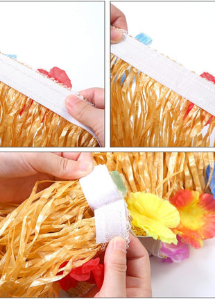 Elcoho 8 Pieces Hawaiian Hula Grass Skirt Sunglasses Leis Necklace Bracelet Set