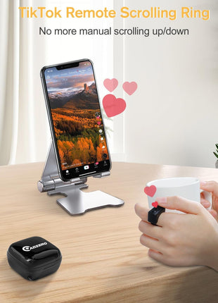 ADZERD Remote Control for TikTok, Page Turner for iPad iPhone, Bluetooth Camera Video Recording Remote, Scrolling Ring for TIK Tok, iPhone, iPad, iOS, Android - Black