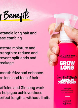 Marc Anthony Grow Long, Detangling Leave-In Hair Conditioner Spray | Anti-Frizz Anti-Breakage Hair Care for Dry Damaged Hair & Split Ends - Biotin, Vitamin E, Caffeine & Ginseng - Sulfate Free