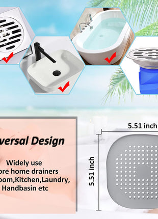 Bovinde Hair Drain Catcher,Square Cover for Shower 2 Pack (Sliver Grey) | Drainer Cover Silicone Hair Stopper with Suction Cups,Protector Accessories,Easy to Install Suit for Bathroom,Bathtub,Sink