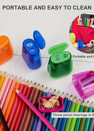 Sonuimy Pencil Sharpeners, 4 Pcs Pencil Sharpeners Manual,Dual Holes Compact Colored Handheld Pencil Sharpener for Kids with Lid Adults Students School Class Home Office (Covered)