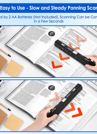 Portable Document Scanner, 900DPI Handheld Scanner Wand for Documents & Receipts, A4 Photo Image Scanner JPG/PDF, Portable Scanner for Laptop, USB 2.0 High Speed Transfer, Supports Micro SD Card