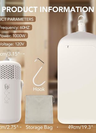 Portable Clothes Dryer, Compact Portable Dryer Machine for Apartment, RV, Travel - Premium 1000w Mini Dryer with Dry Bag, Hook for Light Clothes, Underwear