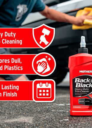 Mothers Back-to-Black Heavy Duty Trim Cleaner Kit, 12 oz. Gel Cleaner + Trim Brush — Deep Cleans & Restores Exterior Trim & Plastics, Removes Oxidation, Dirt, Grime & Wax, Drip-Free Gel (06141)