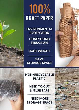 Honeycomb Packing Paper For Moving 12" x 150ft With Rope & Fragile Stickers | Eco Friendly Shipping & Moving Paper Wrap For Packing Dishes | Bubble Wrap & Packing Materials Certified FSC C204227