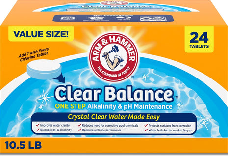 ARM & Hammer Clear Balance Swimming Pool Alkalinity pH Maintenance Tablets, White, 1 Pack, 24 Count