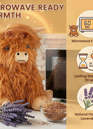 SuzziPals Weighted Highland Cow Stuffed Animals, Microwavable Heating Pad | Period Cramps Relief, Lavender Scented, hyland cow stuffed animal, Stress Relief, Bedtime Companion, Cow Gifts for Women Kids