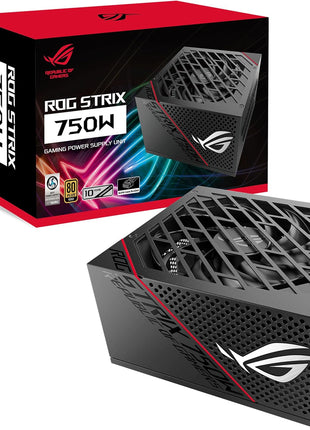 ASUS ROG Strix 750 Fully Modular 80 Plus Gold 750W ATX Power Supply with 0dB Axial Tech Fan and 10 Year Warranty