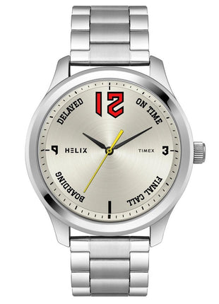 Helix by Timex Analog Watch for Man with Silver Round Dial & Silver Stainless Steel Bracelet Band Water Resistant Men's Wrist Watches - TW043HG29
