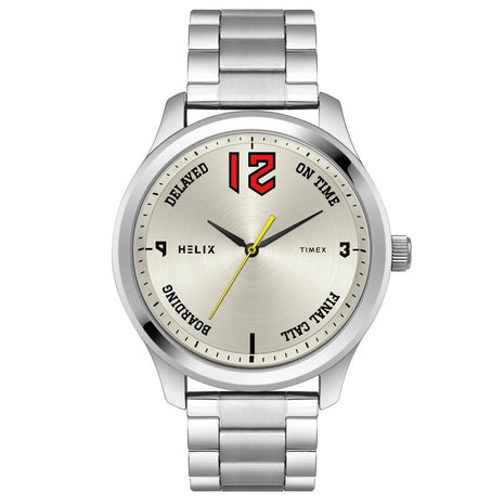 Helix by Timex Analog Watch for Man with Silver Round Dial & Silver Stainless Steel Bracelet Band Water Resistant Men's Wrist Watches - TW043HG29