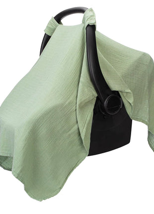 Comfy Cubs Baby Car Seat Cover - Soft, Breathable Bamboo Rayon and Muslin Cotton Blend - Lightweight Canopy for Sun, Bug, and Comfort Protection - Large Size Infant Seat Cover in Sage Design