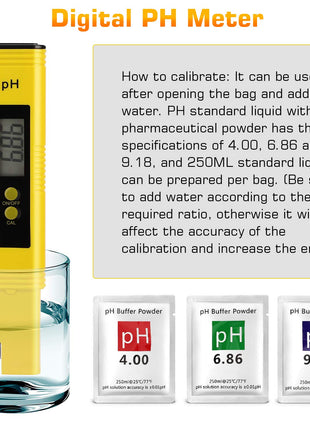Digital pH Meter Tester Pen for Water, Pre-Calibrated, High Accuracy ±0.01, 0–14 pH Range, Pocket Size for Drinking Water, Pool, Aquarium & Hydroponics (Yellow)