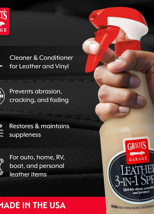 Griot's Garage Leather 3-in-1 Spray, Cleaner and Conditioner for Leather and Vinyl, Car Seats and Vehicle Interior, Truck, RV, Boats, and Home, 10963, 22 oz