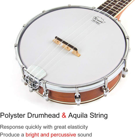 Kmise Concert Size Banjolele, 23'' Sapele 4 Strings Portable Mini Banjo Ukulele, With Gig Bag, Tuner, Banjos Strap, Strings, Piezo Pickup, Picks, Ruler, Wrench, Bridge Beginner Kit for Professionals